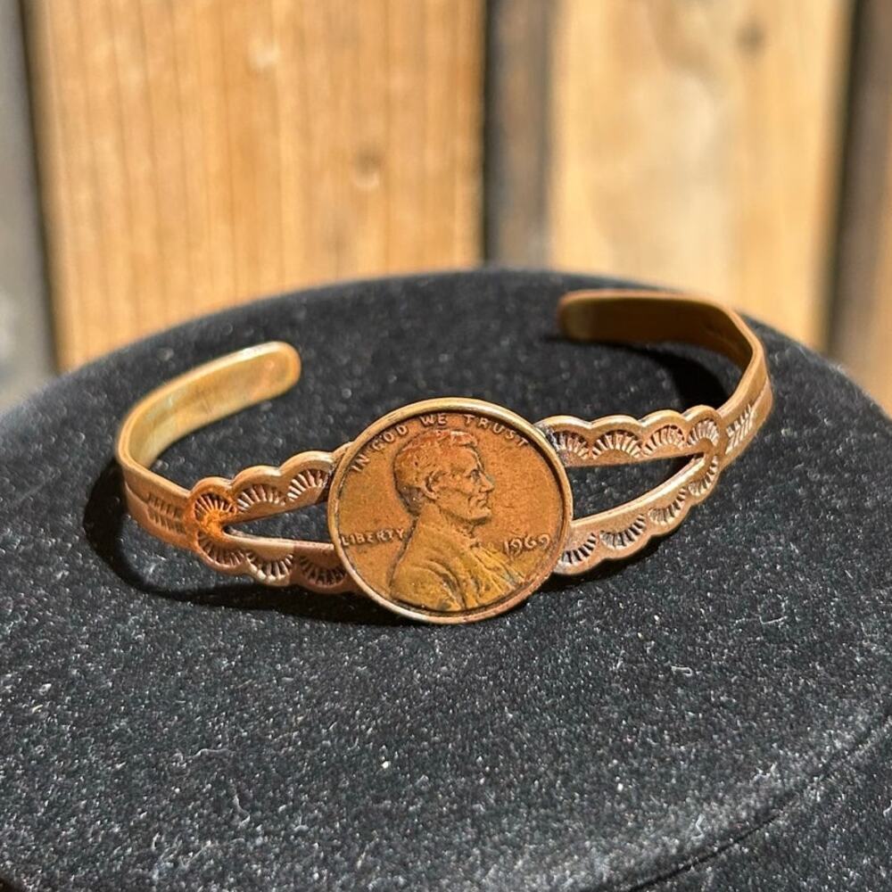 Vintage All Copper Bracelet with a 1969 Penny Adjustable